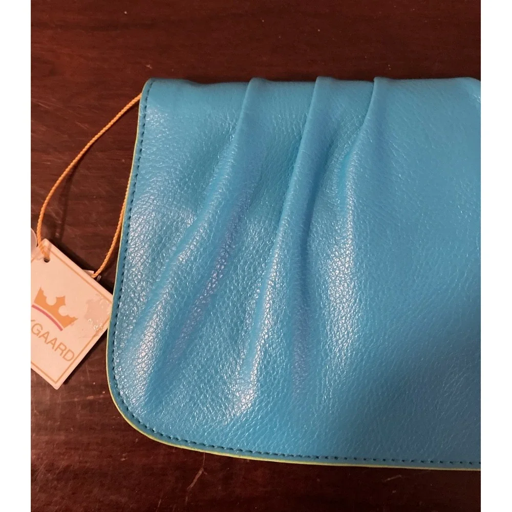 Baekgaard Genuine‎ Leather Gathered Clutch Bag Cotton Candy Blue Lime NWT - Picture 2 of 11